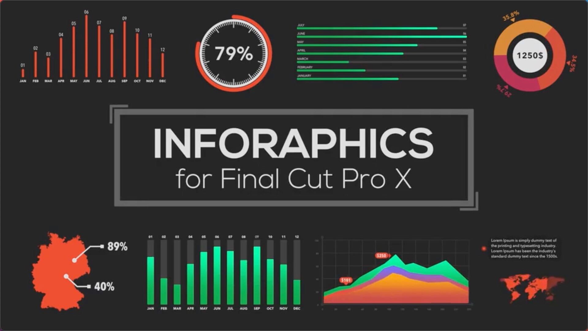 FCPX插件：数据图表柱状图饼状图信息展示 Infographics Builder