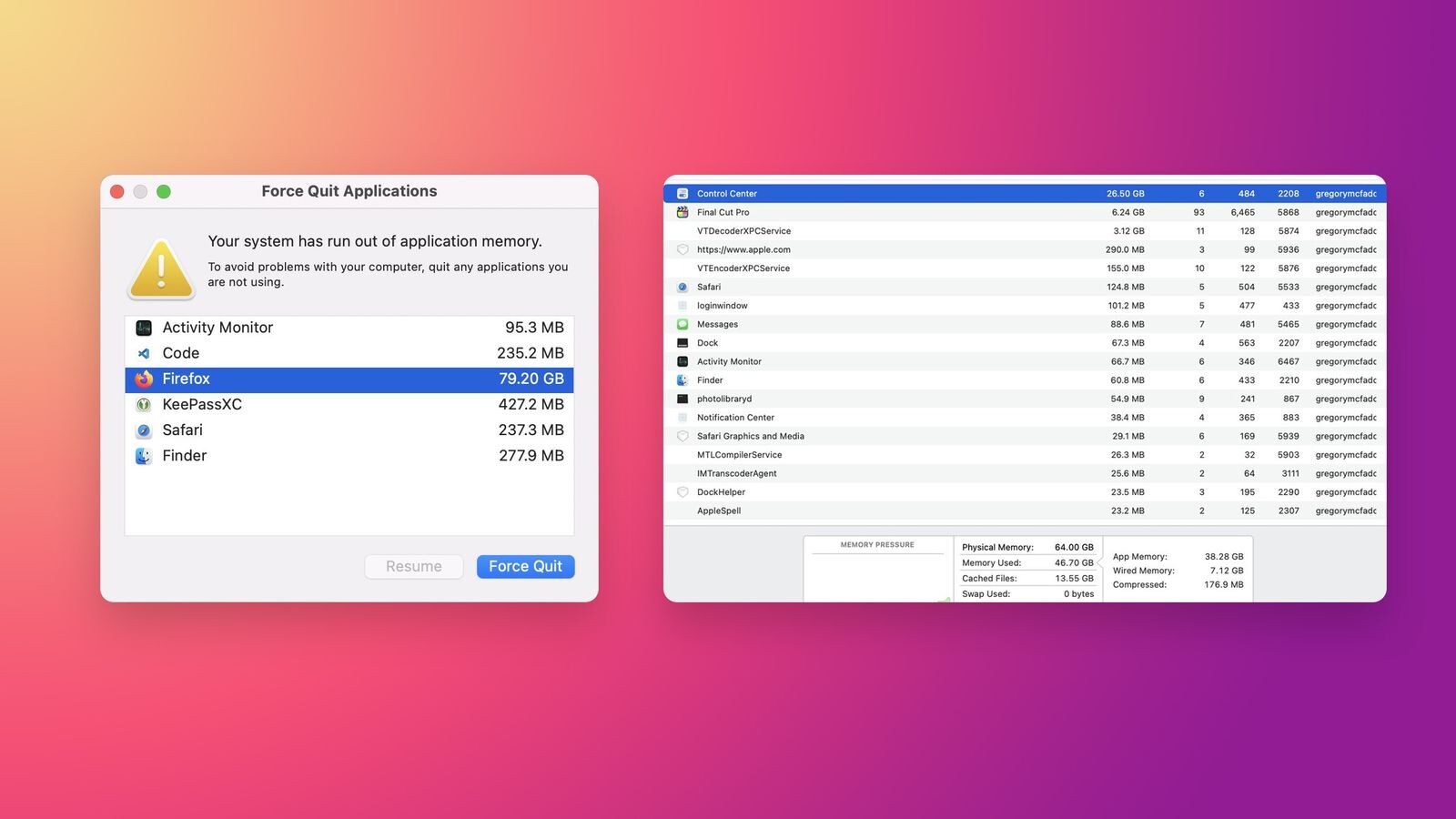 macOS Monterey新问题：“内存泄漏”，应用后台运行消耗上百 GB 内存