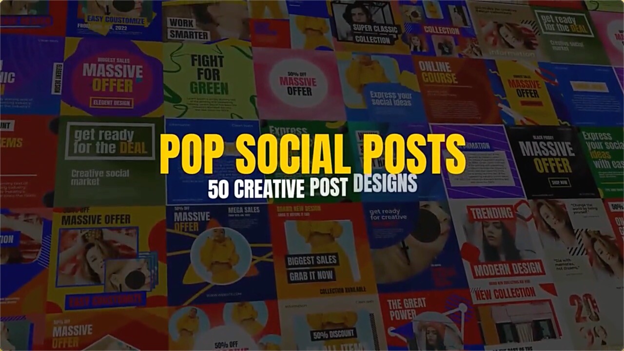 FCPX插件：50组社交媒体横屏竖屏海报封面设计生成Pop Social Posts