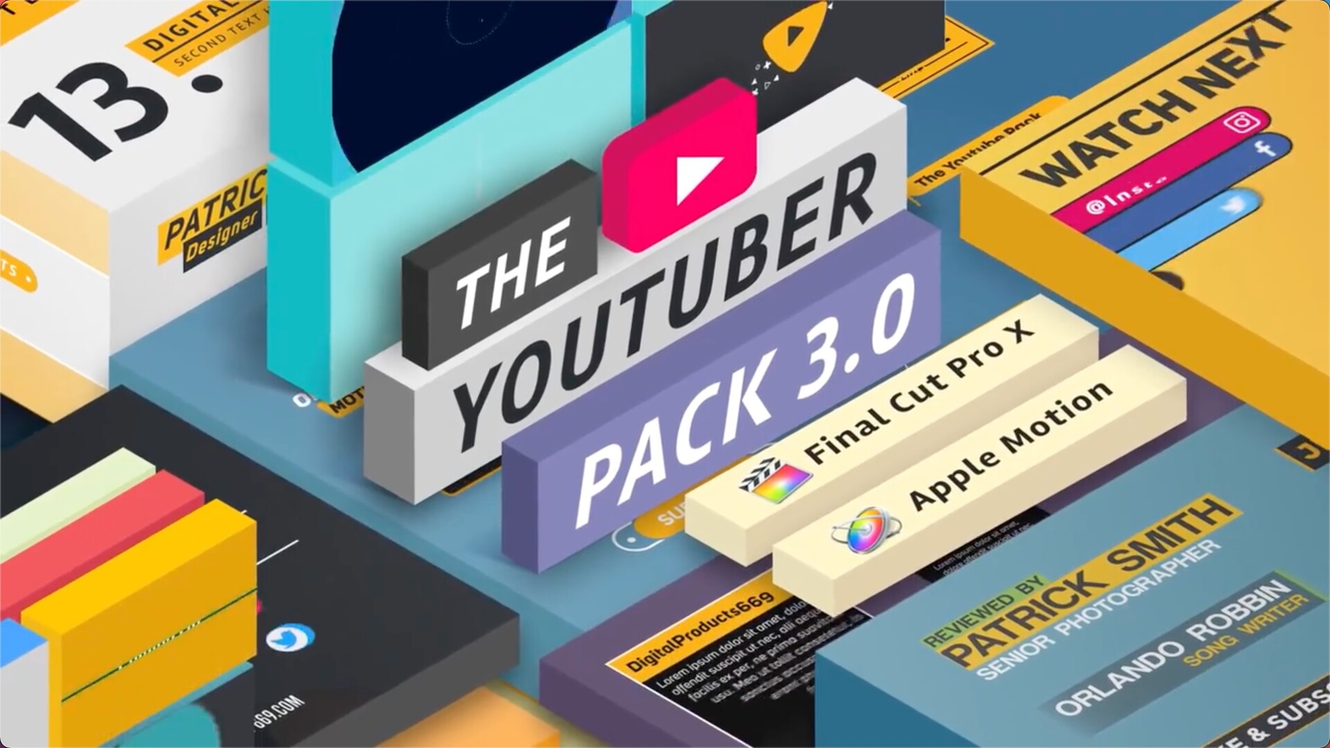 FCPX插件：The Youtuber Pack(网络社交风格LOGO标题字幕)