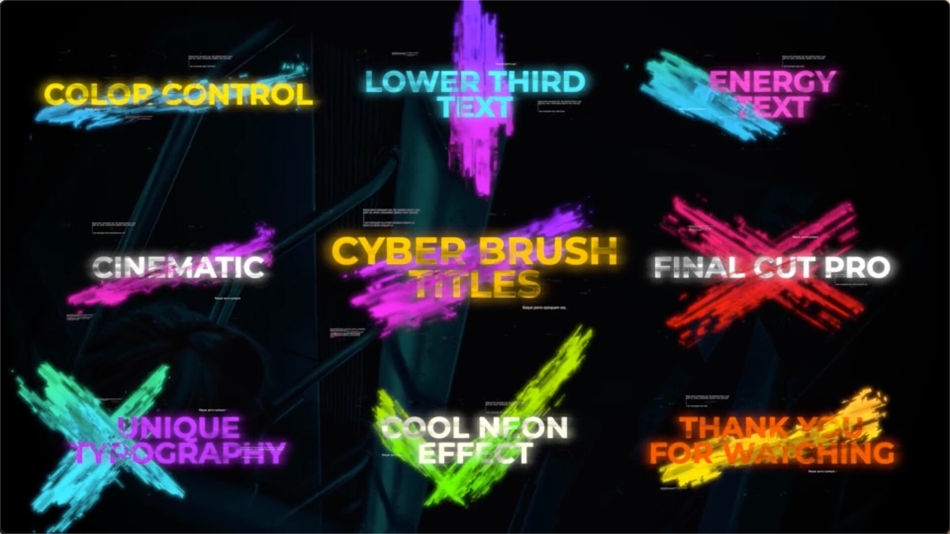 FCPX插件：笔刷文字标题动画预设Cyber Brush Titles
