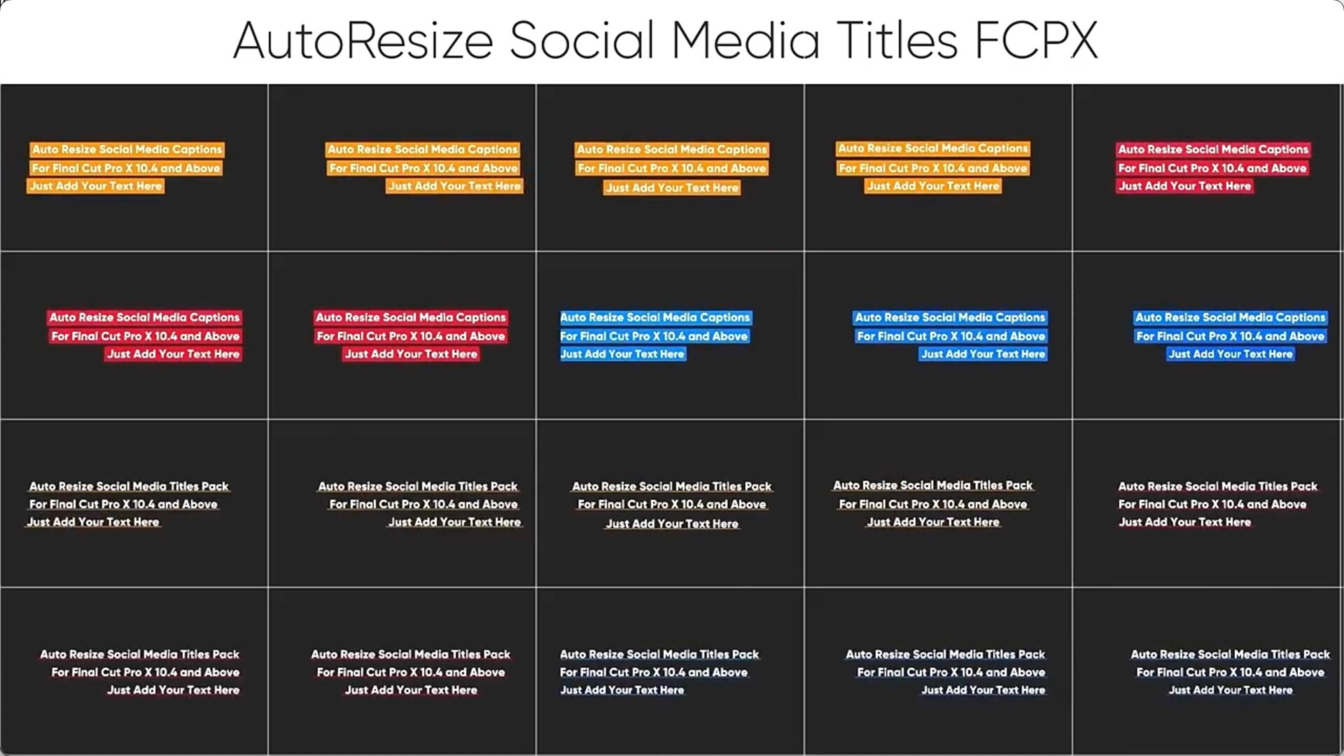 FCPX插件-20组自适应底框社交媒体文字标题动画 AutoResize Social Media Titles