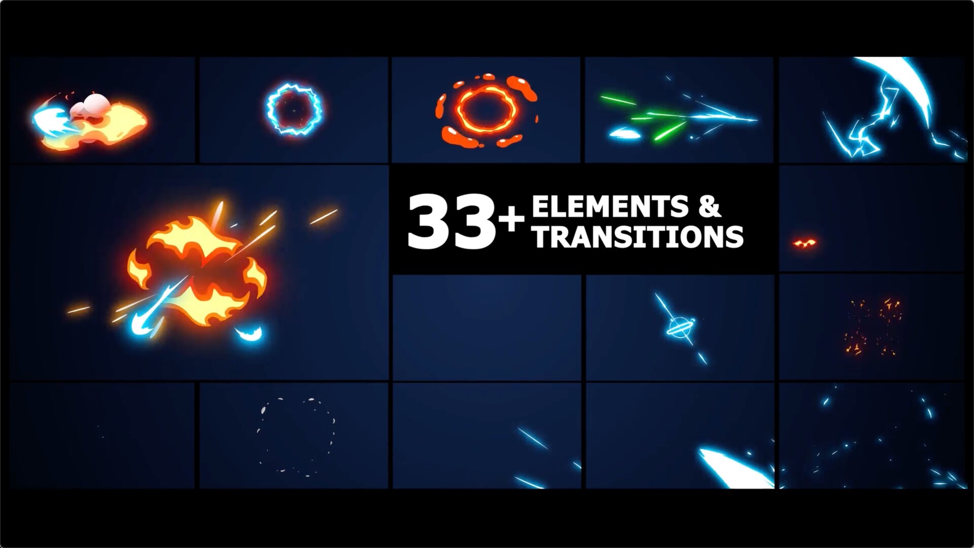 FCPX发生器：卡通爆炸电力元素Elements And Transitions