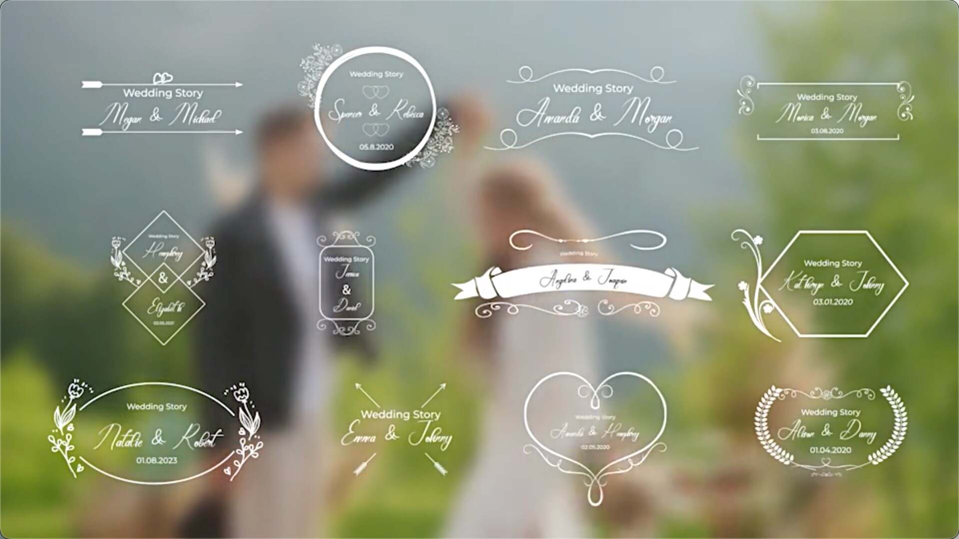 AE/PR模板-12组浪漫小清新爱情婚礼文字标题动画 Wedding Titles