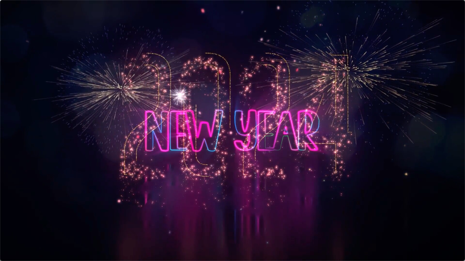 AE模板-2024新年快乐缤纷烟花粒子片头(含原版音乐) Happy New Year