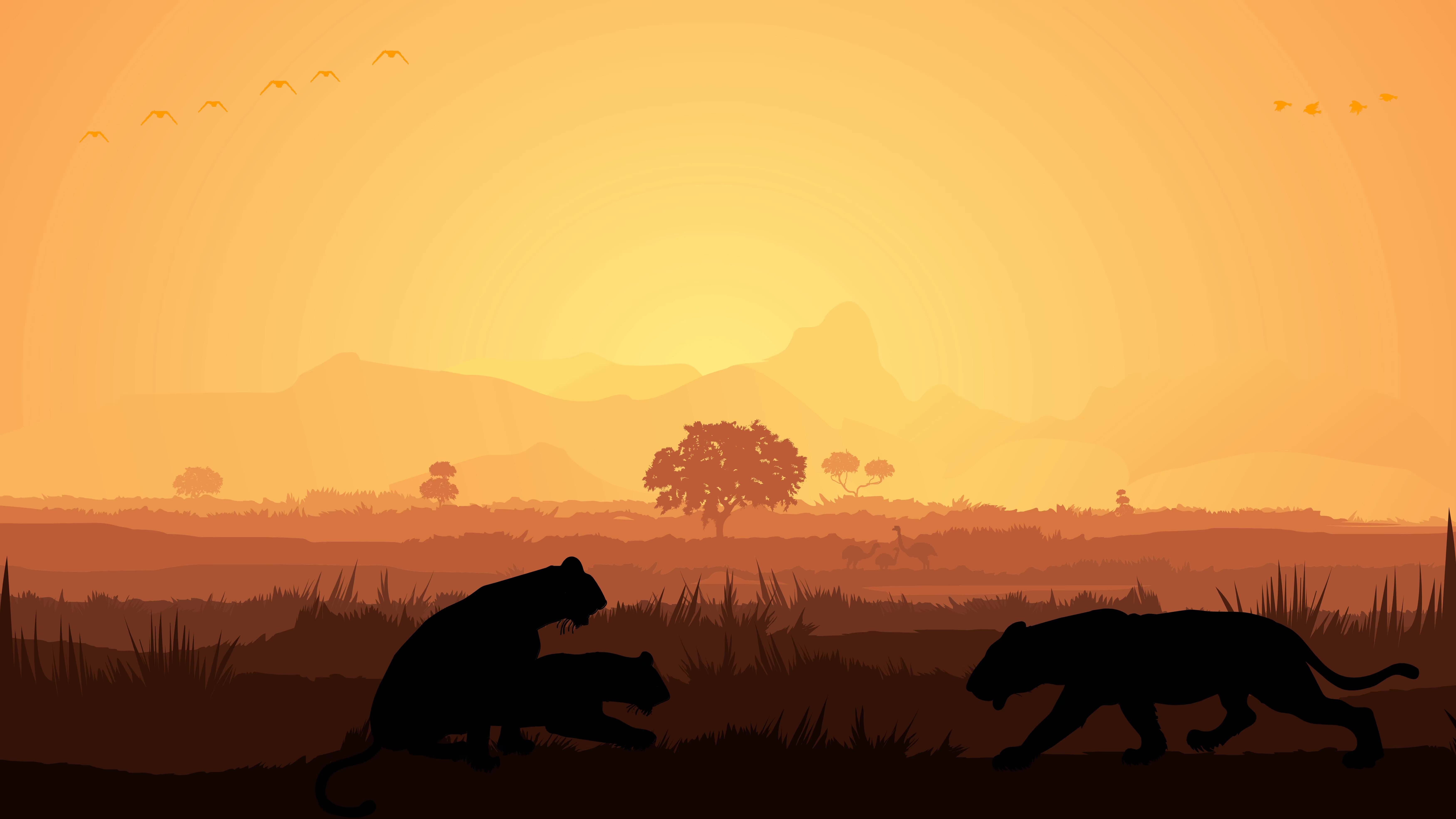 非洲大草原动物剪影Mac动态桌面壁纸