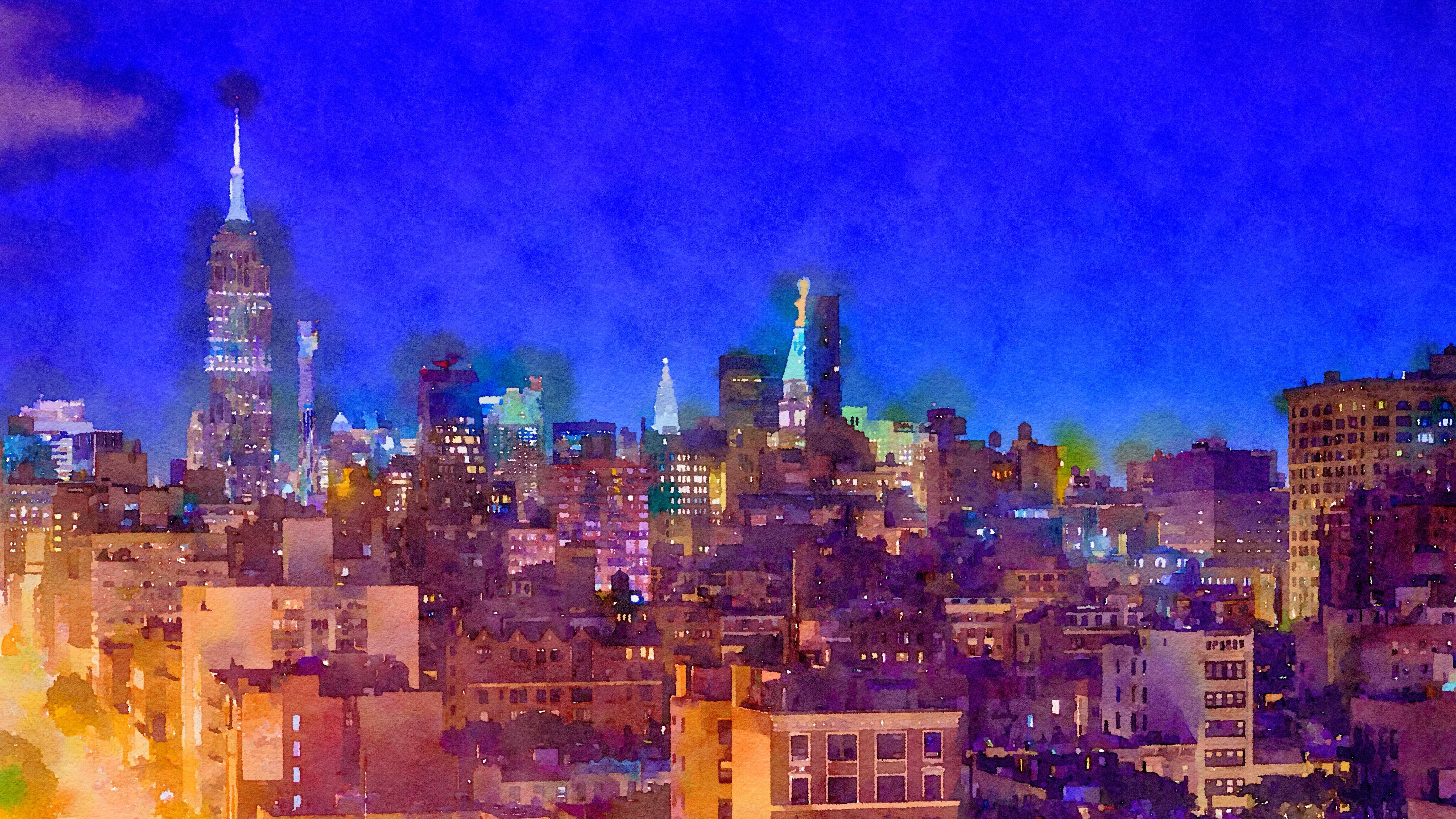 纽约城市水彩画4K高清动态壁纸