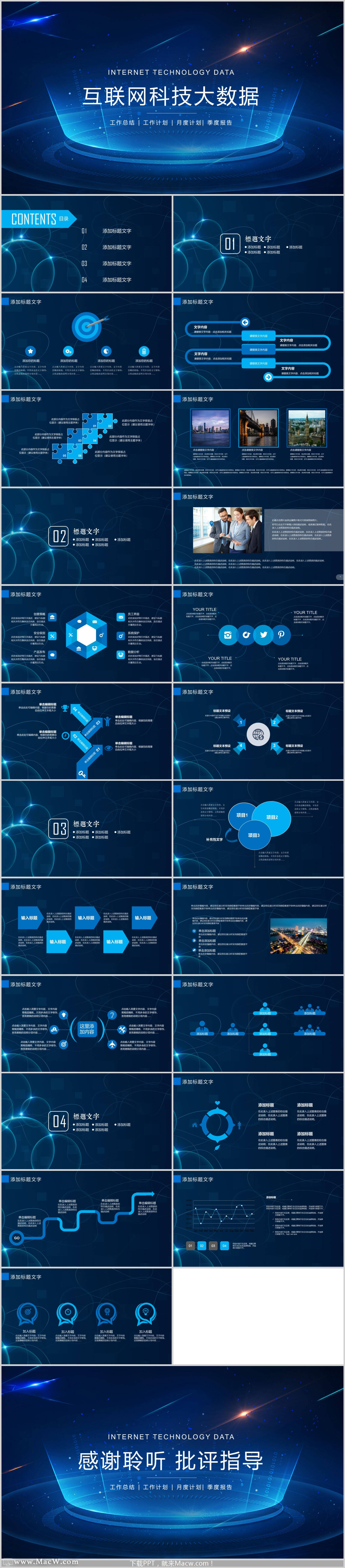 蓝色简洁互联网科技大数据PPT模板