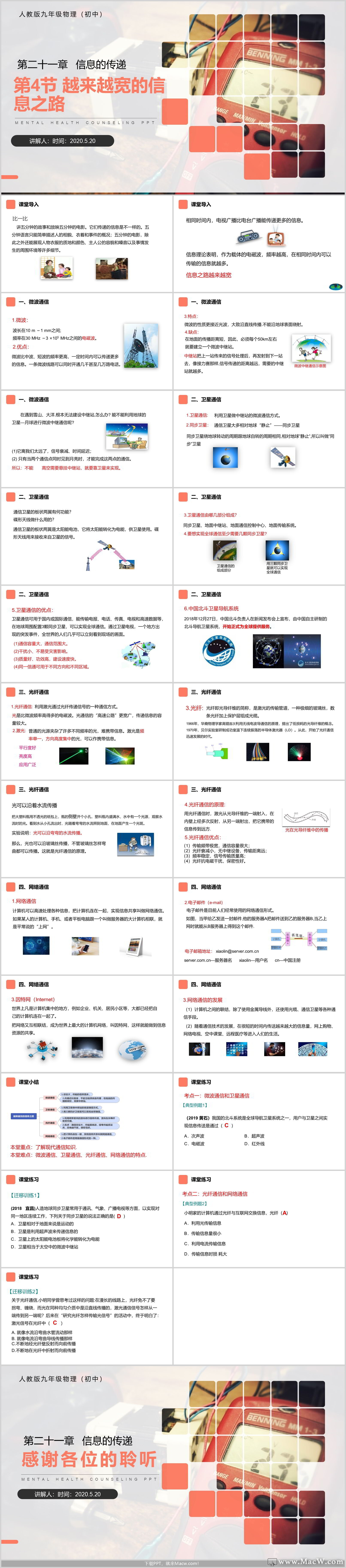 人教版九年级物理《越来越宽的信息之路》PPT模板