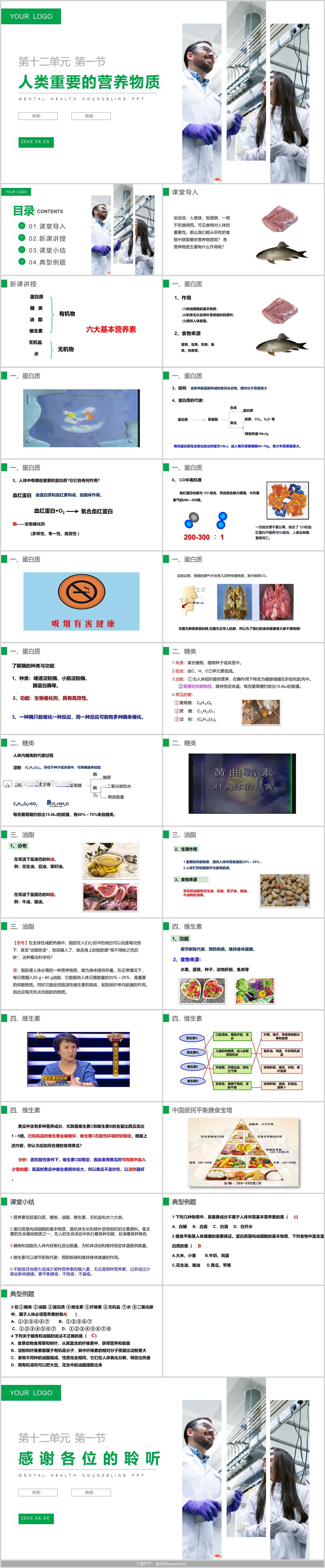 人教版九年级化学下《人类重要的营养物质》PPT模板