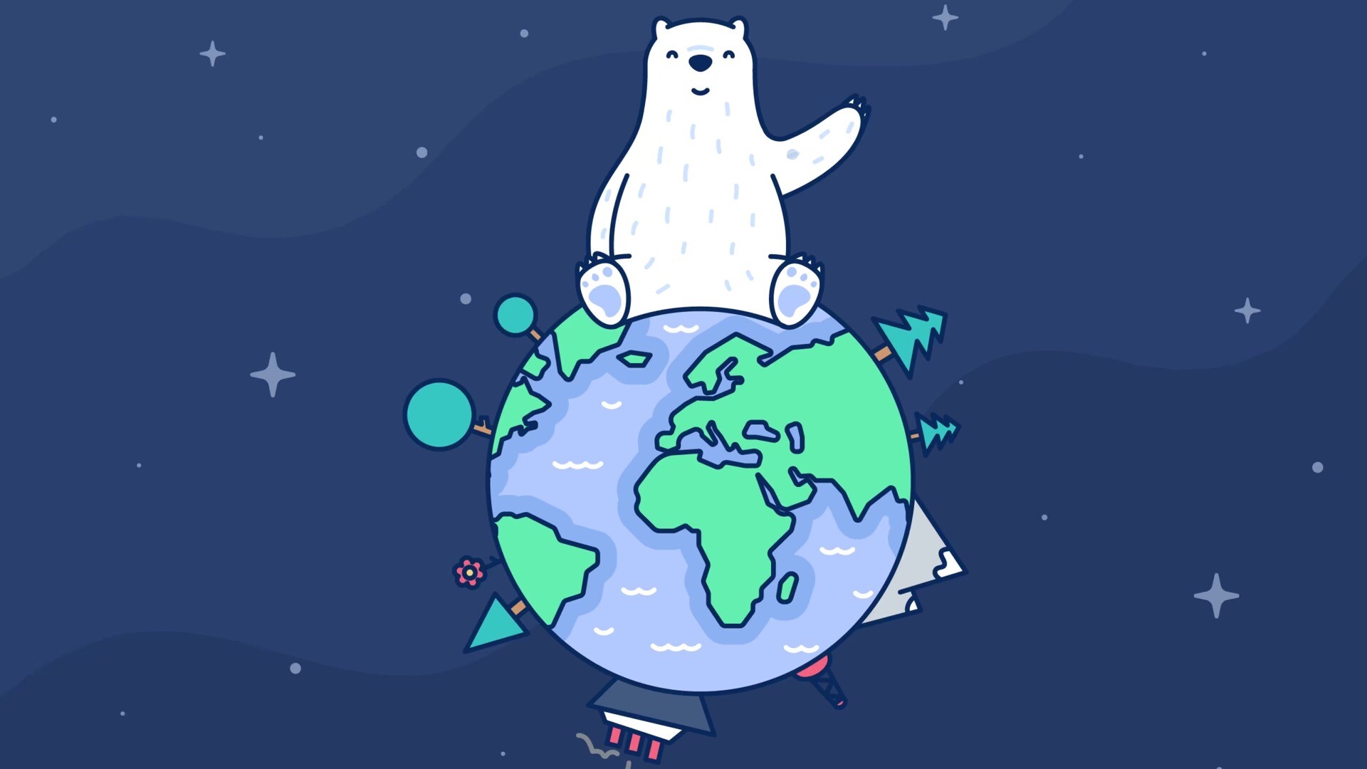 卡通北极熊爱地球高清壁纸