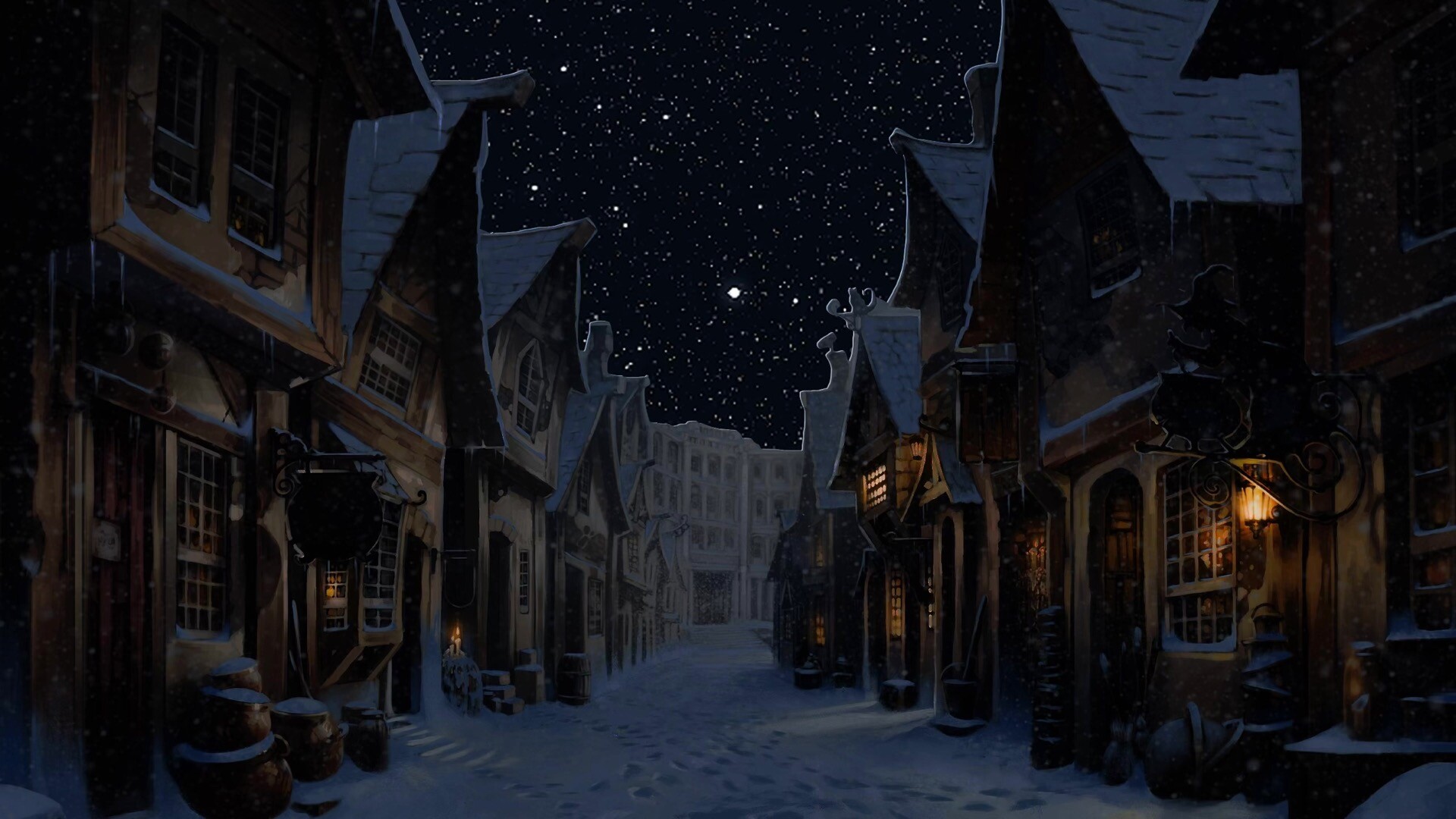 小镇冬日夜景动态壁纸