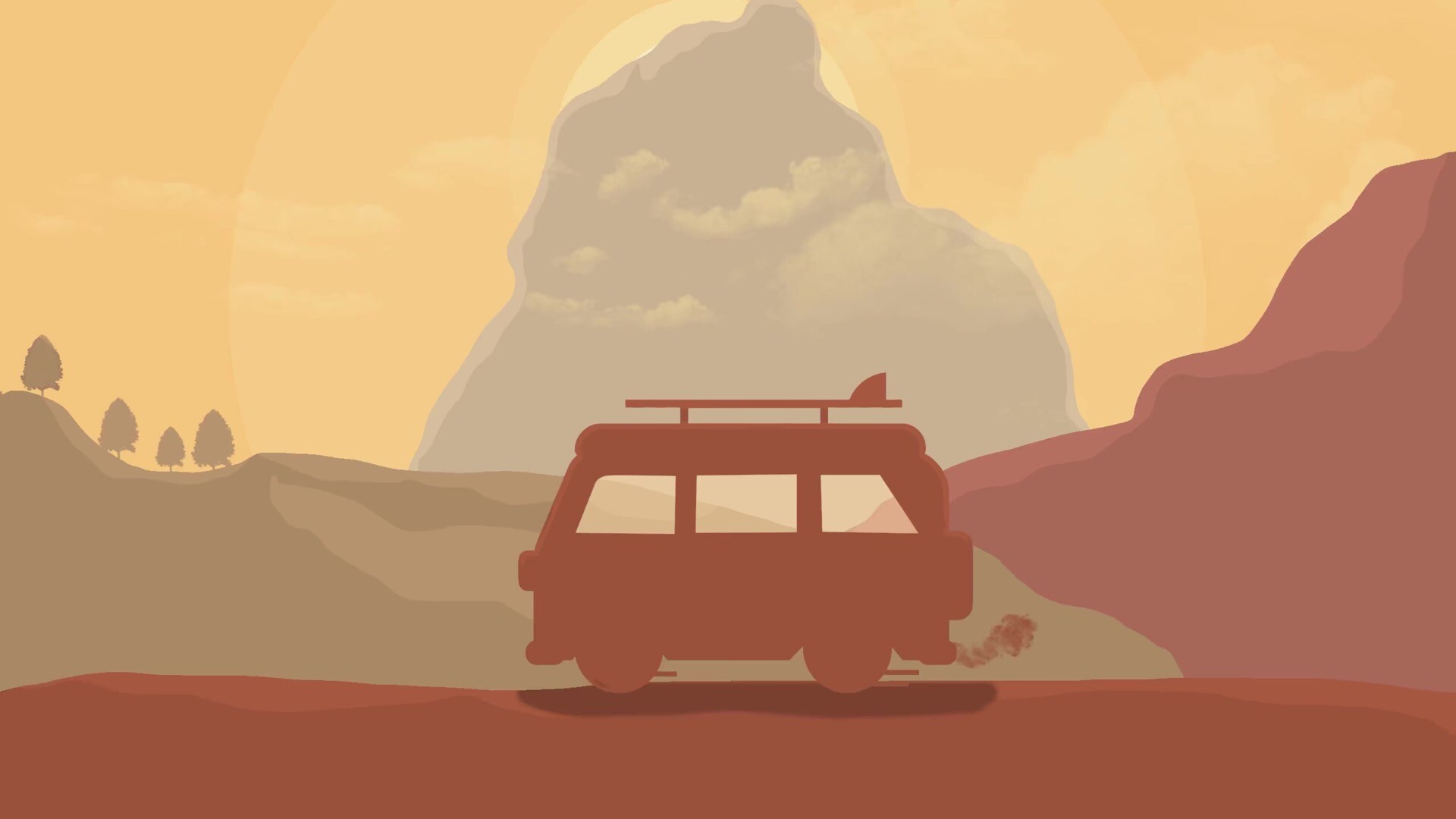 沙漠中孤独飞驰的汽车Mac动态壁纸