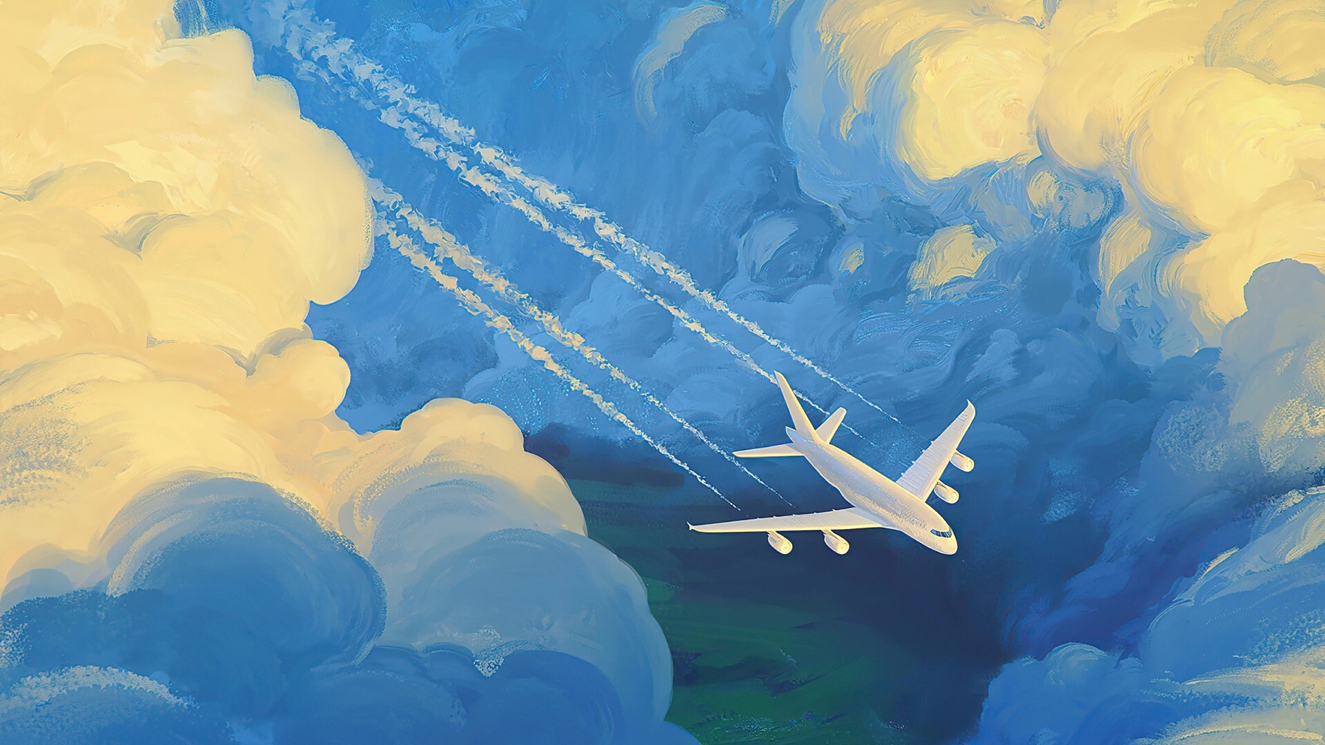 云层中略过的飞机Mac动态壁纸